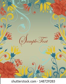 vintage orange floral invitation card