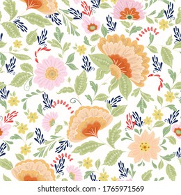 Diseño del patrón de jardín de flores de color naranja vintage