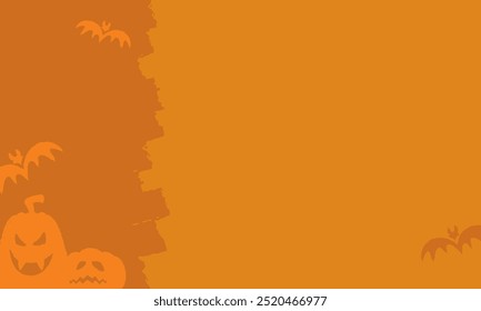 Vintage orange Halloween pumpkin silhouettes with bats over rough swipe split landscape panel vector background