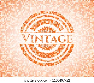 Vintage orange mosaic emblem with background