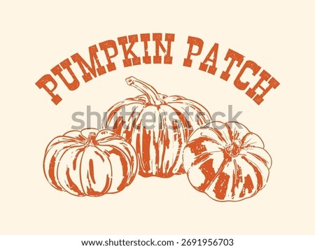 Vintage orange pumpkin patch logo featuring rustic typography and harvest elements. Perfect for fall branding, farm labels, Thanksgiving decor, seasonal packaging, and retro design projects.