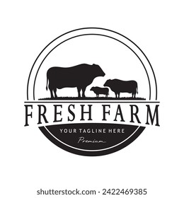 vintage organic animal farm logo premium retro  silhouette for business, livestock, labels and badges.