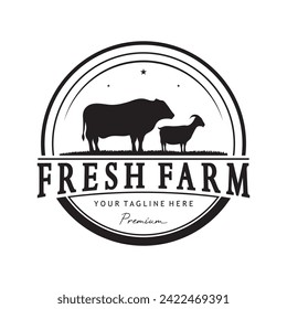 vintage organic animal farm logo premium retro  silhouette for business, livestock, labels and badges.