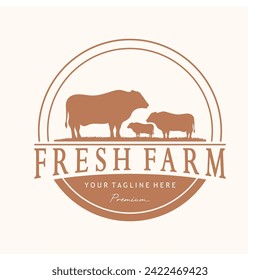 vintage organic animal farm logo premium retro  silhouette for business, livestock, labels and badges.