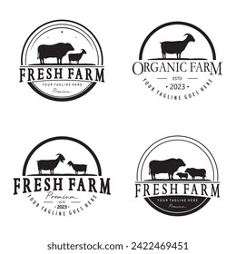 vintage organic animal farm logo premium retro  silhouette for business, livestock, labels and badges.