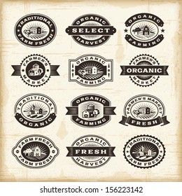 Vintage organic farming stamps set. Fully editable EPS10 vector.