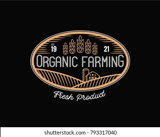 Vintage Organic Farms Logo Badge Illustration In Black Background