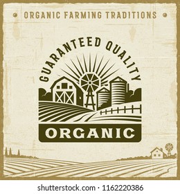 Vintage Organic Guaranteed Quality Label. Editable EPS10 vector illustration with clipping mask and transparency in retro woodcut style.