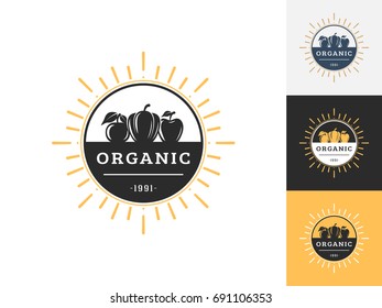 Vintage organic logo design template. Vector logotype elements, Icons, Symbols, Retro Labels, Badges and Silhouettes. Vector illustration