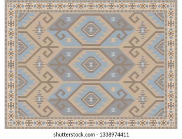 Vintage oriental carpet in pastel colors with beige, bluish and brown shades


