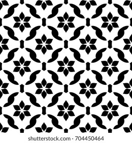 Vintage oriental floral lattice ornament. Simple geometric vector pattern. Arabesque seamless background. Decorative printing block. Interior textile, fabric, wallpaper black and white allover design.