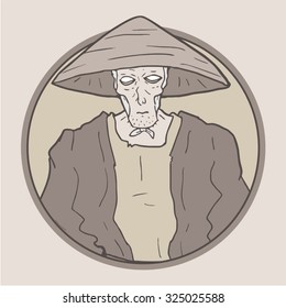 vintage oriental man draw