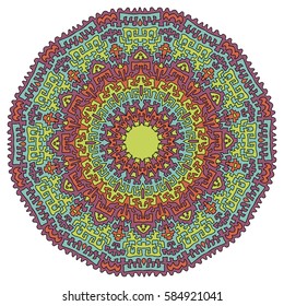 Vintage Oriental Pattern. Ethnic Decorative Mandala. Mexican or Native American Motif. Bright Round Ornament in Aztec Style.