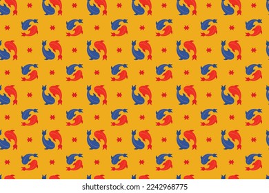 Vintage oriental print. Chinese seamless vector pattern inspired by kimono art. Stylish fish hand drawn doodle. Ready for carpet, greeting card and cloth design. Vector illustration