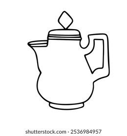 Vintage oriental style teapot, contour vector drawing. Contour drawing of a coffee pot. Element for packaging design, cards, patterns, textiles