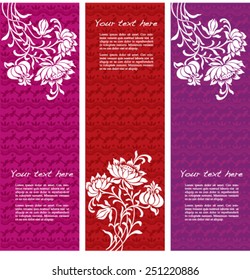 Vintage oriental vertical floral banners with henna design pattern background and space for text 