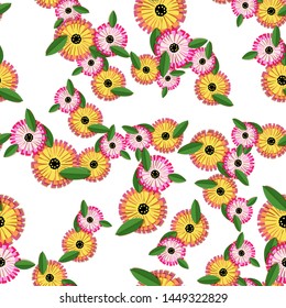 Vintage origami pattern with colorful calendula cut paper pattern on white background for textile design. Like a 3d vector. Modern interior.