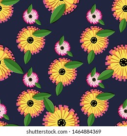 Vintage origami pattern with colorful calendula cut paper pattern on white background for textile design. Like a 3d vector. Modern interior.