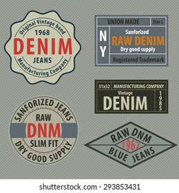 vintage  original blue jeans raw denim labels,genuine exclusive brands,vector illustration