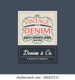 vintage  original blue jeans raw denim labels, genuine exclusive brands, vector illustration