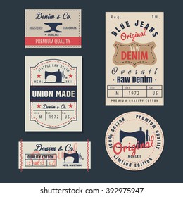 vintage original blue jeans raw denim labels,genuine exclusive brands,vector illustration