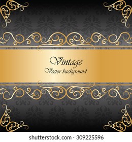 Vintage ornament background in gold. Vector