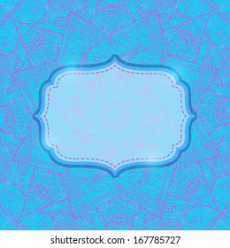 Vintage Ornament Blue Card with Label for Text. Vector Mandala Element