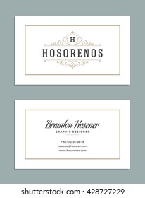 Vintage Ornament Business Card Vector Template. Retro Luxury Style, Royal Design. Flourishes Ornamental frame, Vintage Logo and Background.