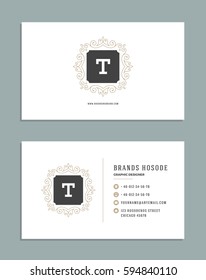 Vintage Ornament Business Card Vector Template. Retro Luxury Style, Royal Design. Flourishes Ornamental frame, Vintage Logo and Background.