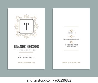 Vintage Ornament Business Card Vector Template. Retro Luxury Style, Royal Design. Flourishes Ornamental frame, Vintage Logo and Background.