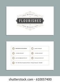 Vintage Ornament Business Card Vector Template. Retro Luxury Style, Royal Design. Flourishes Ornamental frame, Vintage Logo and Background.