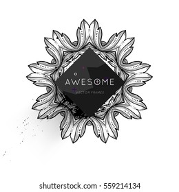 Plantilla vectorial de tarjeta de ornamento vintage. Florece el marco con elementos retro. Diseño de invitaciones de lujo