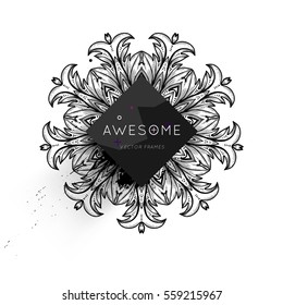 Vintage Ornament Card Vektorvorlage. Blüht Rahmen mit Retro-Elementen auf. Luxus-Einladungs-Design