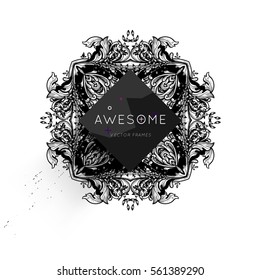 Vintage Ornament Card Vector Template. Flourishes Frame with Retro Elements. Luxury Invitation Design