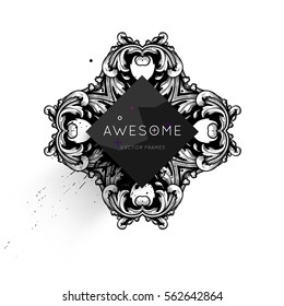 Vintage Ornament Card Vektorvorlage. Blüht Rahmen mit Retro-Elementen auf. Luxus-Einladungs-Design