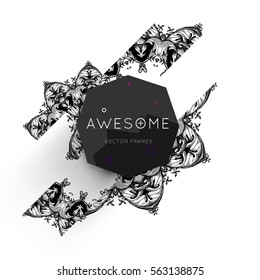 Vintage Ornament Card Vector Template. Flourishes Frame with Retro Elements. Luxury Invitation Design