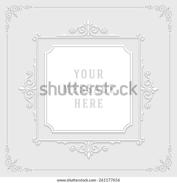 Vintage ornament from cut paper and shadow,\
border frame decoration, flourishes calligraphic ornamental swirls\
for greeting cards, labels, invitations, posters, badges. Vector\
background.