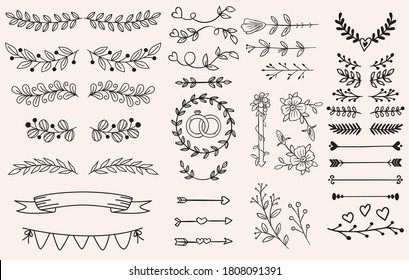 Vintage ornament divider set.Hand drawn border collection for invitation,poster,banner.Retro decoration vector collection