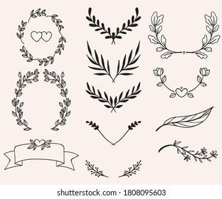 Vintage ornament divider set.Hand drawn border collection for invitation,poster,banner.Retro decoration vector collection