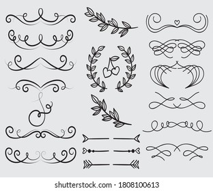 Vintage ornament divider set.Hand drawn border collection for invitation,poster,banner.Retro decoration vector collection