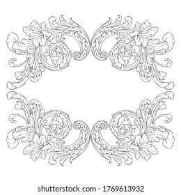 Vintage Ornament Element in baroque style with filigree and floral engrave the best situated for create frame, border, banner. It's hand drawn foliage swirl like victorian or damask design arabesque.