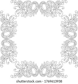 Vintage Ornament Element in baroque style with filigree and floral engrave the best situated for create frame, border, banner. It's hand drawn foliage swirl like victorian or damask design arabesque.