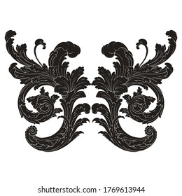 Vintage Ornament Element in baroque style with filigree and floral engrave the best situated for create frame, border, banner. It's hand drawn foliage swirl like victorian or damask design arabesque.