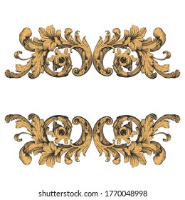 Vintage Ornament Element in baroque style with filigree and floral engrave the best situated for create frame, border, banner. It's hand drawn foliage swirl like victorian or damask design arabesque.