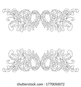 Vintage Ornament Element in baroque style with filigree and floral engrave the best situated for create frame, border, banner. It's hand drawn foliage swirl like victorian or damask design arabesque.