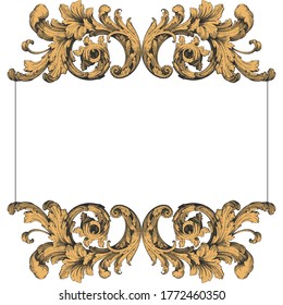 Vintage Ornament Element in baroque style with filigree and floral engrave the best situated for create frame, border, banner. It's hand drawn foliage swirl like victorian or damask design arabesque.