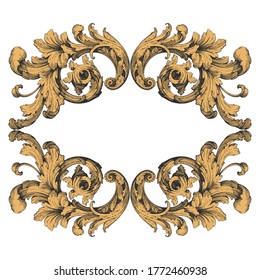 Vintage Ornament Element in baroque style with filigree and floral engrave the best situated for create frame, border, banner. It's hand drawn foliage swirl like victorian or damask design arabesque.