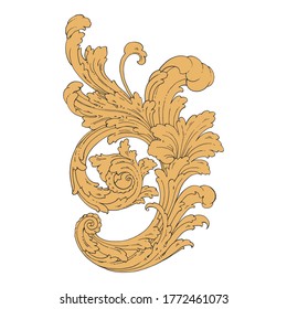 Vintage Ornament Element in baroque style with filigree and floral engrave the best situated for create frame, border, banner. It's hand drawn foliage swirl like victorian or damask design arabesque.