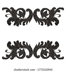 Vintage Ornament Element in baroque style with filigree and floral engrave the best situated for create frame, border, banner. It's hand drawn foliage swirl like victorian or damask design arabesque.