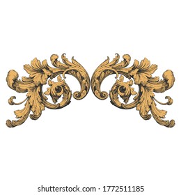 Vintage Ornament Element in baroque style with filigree and floral engrave the best situated for create frame, border, banner. It's hand drawn foliage swirl like victorian or damask design arabesque.